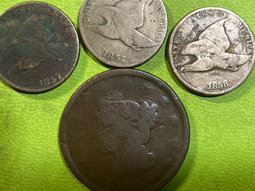 1857 1858 flying eagle cents - flying,